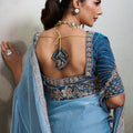 Light Blue Soft Silk Saree with Designer Embroidered Blouse Zari Border