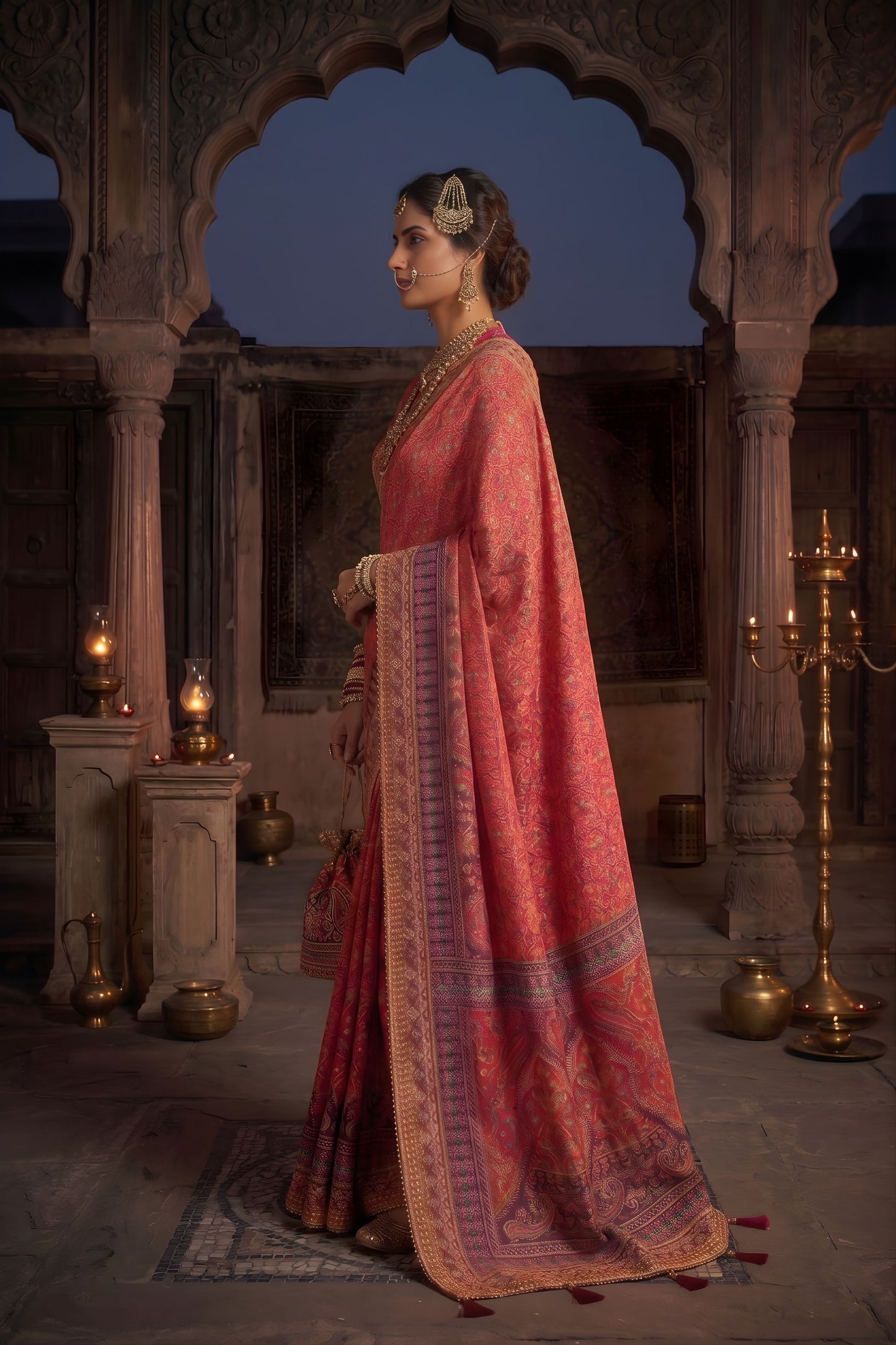 Red Traditional Banarasi Silk Saree Rich Woven Border Design