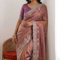 Mauve Rose Gold Tissue Silk Saree Heavy Embroidered Border