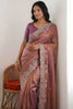 Mauve Rose Gold Tissue Silk Saree Heavy Embroidered Border