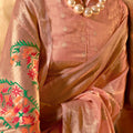 Peach Banarasi Silk Saree with Zari Woven Border Floral Pallu