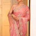 Pink Silk Saree with Heavy Designer Blouse Party Wear