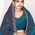Teal Blue Silk Saree with Rich Golden Zari Border Designer Saree