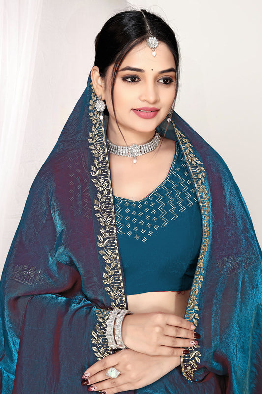 Teal Blue Silk Saree with Rich Golden Zari Border Designer Saree