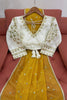 Mustard Yellow Sequins Embroidered Net Saree with Designer Border