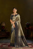 Olive Gold Kanjivaram Silk Saree with Navy Blue Zari Border