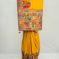 Mustard Yellow Madhubani Art Silk Saree with Multicolor Printed Pallu and Border