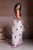 White Organza Saree Maroon Elephant Motif Print Embroidered Border