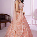Stunning Peach Pink Sequins Embroidered Soft Net Lehenga Choli with Dupatta for Women