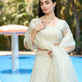 Elegant White Embroidered Organza Lehenga Choli with Dupatta for Wedding