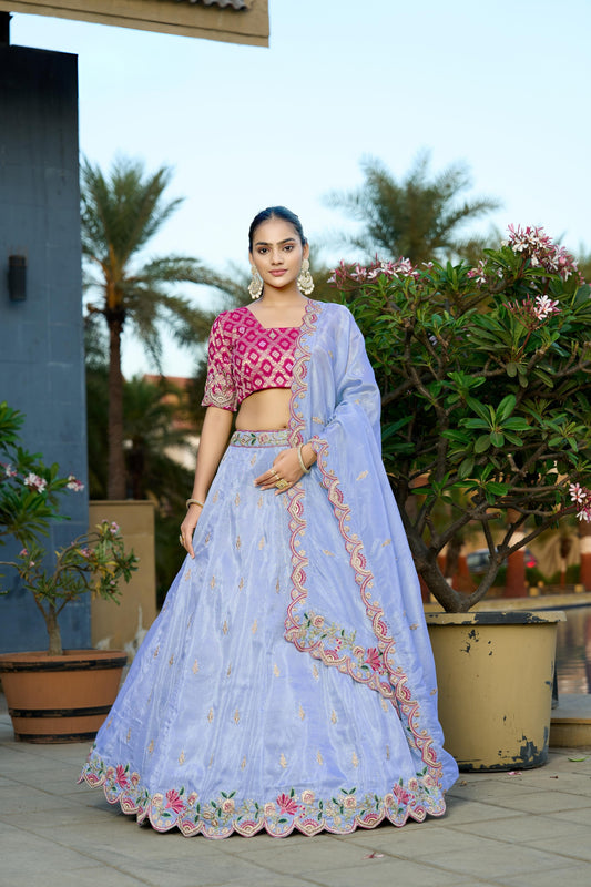 Beautiful Blue Viscose Sequins Wedding Wear Lehenga Choli 