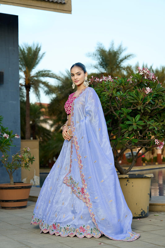 Beautiful Blue Viscose Sequins Wedding Wear Lehenga Choli