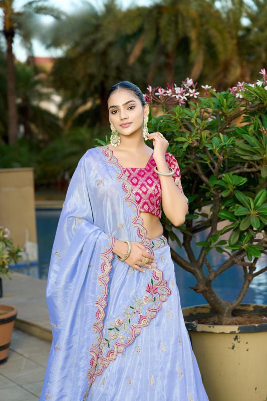 Beautiful Blue Viscose Sequins Wedding Wear Lehenga Choli