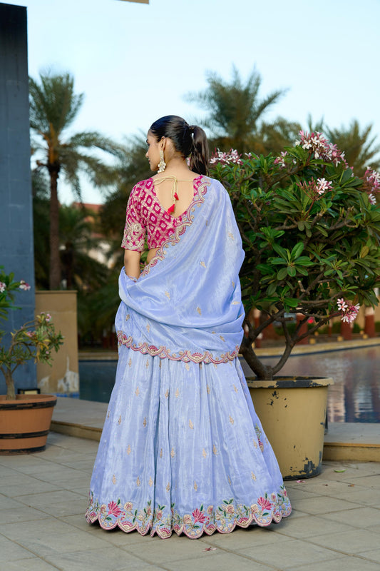 Beautiful Blue Viscose Sequins Wedding Wear Lehenga Choli
