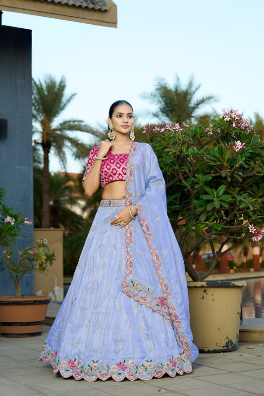 Beautiful Blue Viscose Sequins Wedding Wear Lehenga Choli