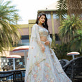 Amazing Grey Embroidered Organza Lehenga Choli with Dupatta for Wedding