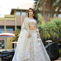 Amazing Grey Embroidered Organza Lehenga Choli with Dupatta for Wedding