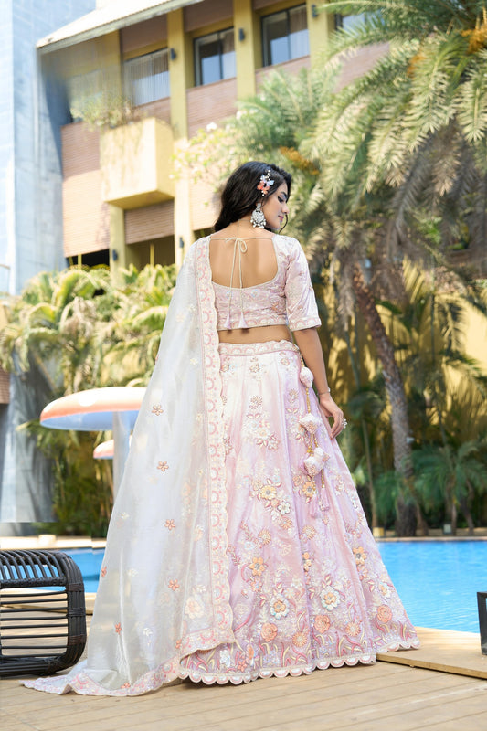 Wonderful Purple Embroidered Organza Lehenga Choli with Dupatta for Wedding
