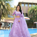 Unique Lavender Embroidered Organza Lehenga Choli with Dupatta for Wedding