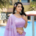 Unique Lavender Embroidered Organza Lehenga Choli with Dupatta for Wedding