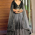 Stunning Black Chinon Designer Lehenga Choli Set with Sequin Work and Matching Dupatta