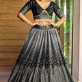 Stunning Black Chinon Designer Lehenga Choli Set with Sequin Work and Matching Dupatta