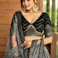 Stunning Black Chinon Designer Lehenga Choli Set with Sequin Work and Matching Dupatta