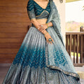 Adorable Teal Blue Chinon Designer Lehenga Choli Set with Sequin Work and Matching Dupatta