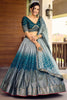 Adorable Teal Blue Chinon Designer Lehenga Choli Set with Sequin Work and Matching Dupatta