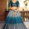 Adorable Teal Blue Chinon Designer Lehenga Choli Set with Sequin Work and Matching Dupatta