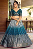 Adorable Teal Blue Chinon Designer Lehenga Choli Set with Sequin Work and Matching Dupatta