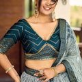 Adorable Teal Blue Chinon Designer Lehenga Choli Set with Sequin Work and Matching Dupatta