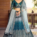 Adorable Teal Blue Chinon Designer Lehenga Choli Set with Sequin Work and Matching Dupatta