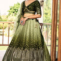 Gorgeous Olive Green Chinon Designer Lehenga Choli Set with Sequin Work and Matching Dupatta