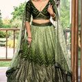 Gorgeous Olive Green Chinon Designer Lehenga Choli Set with Sequin Work and Matching Dupatta