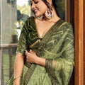 Gorgeous Olive Green Chinon Designer Lehenga Choli Set with Sequin Work and Matching Dupatta