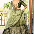Gorgeous Olive Green Chinon Designer Lehenga Choli Set with Sequin Work and Matching Dupatta