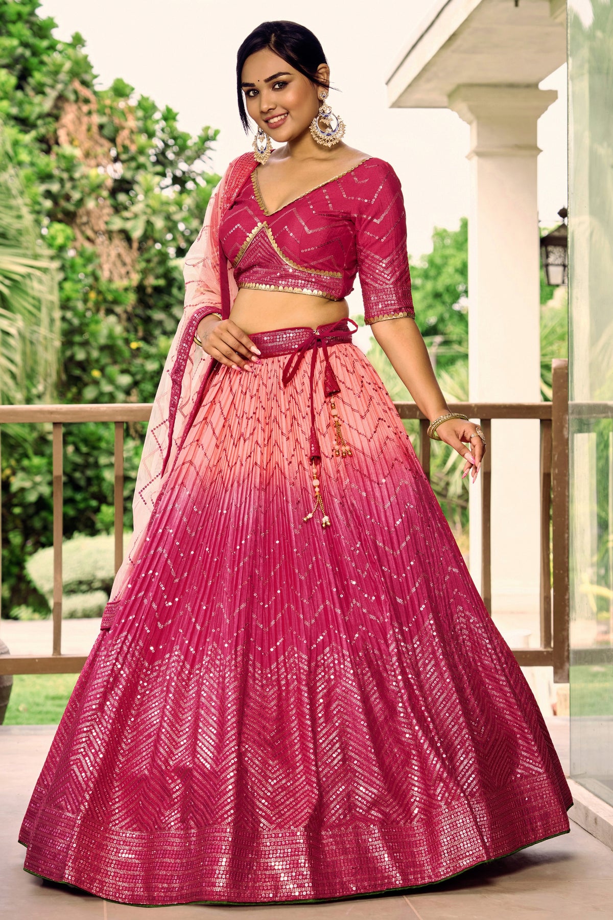 Lovely Rani Pink Chinon Designer Lehenga Choli Set with Sequin Work and Matching Dupatta