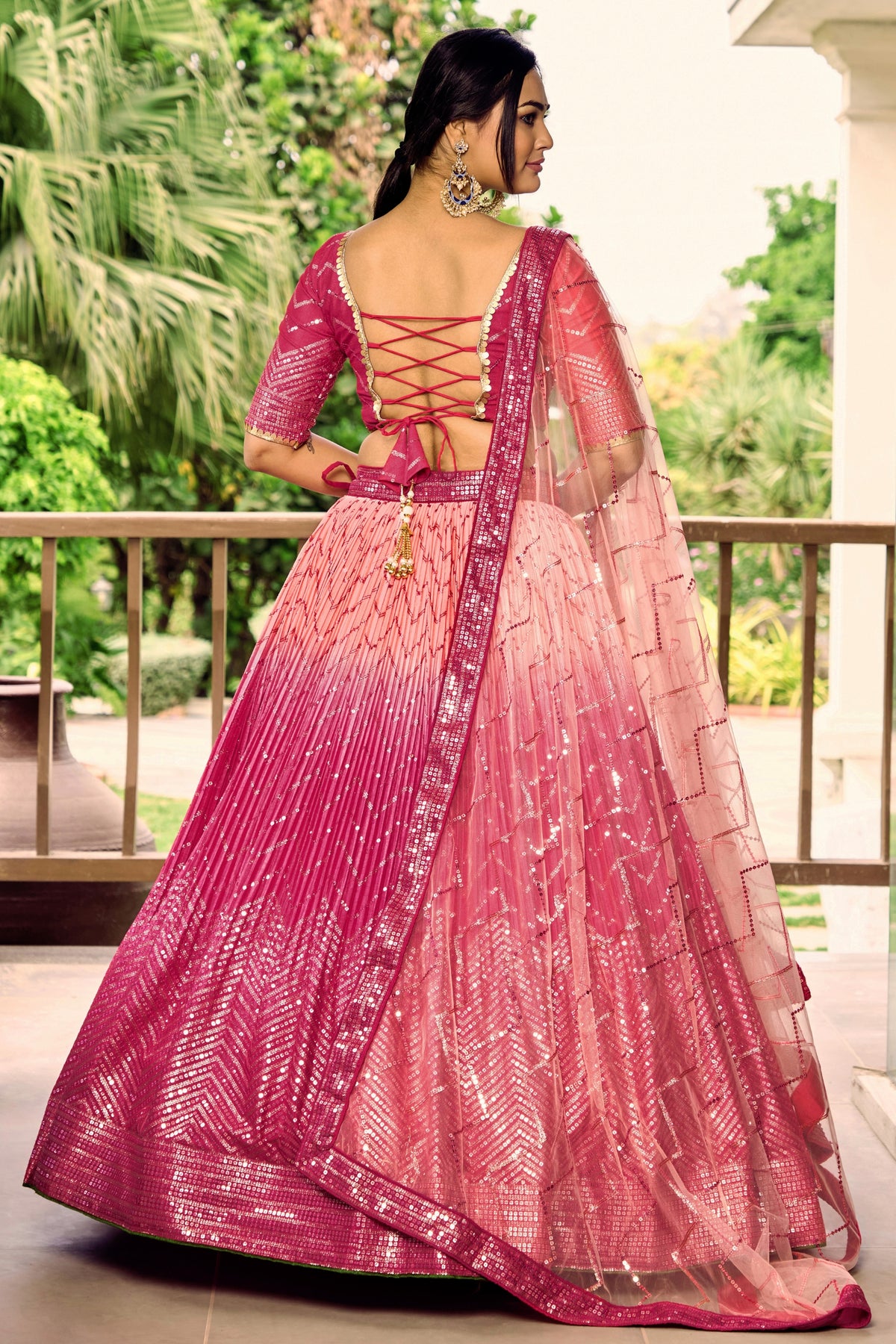 Lovely Rani Pink Chinon Designer Lehenga Choli Set with Sequin Work and Matching Dupatta