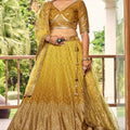 Elegant Mustard Yellow Chinon Designer Lehenga Choli Set with Sequin Work and Matching Dupatta