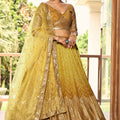 Elegant Mustard Yellow Chinon Designer Lehenga Choli Set with Sequin Work and Matching Dupatta
