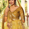 Elegant Mustard Yellow Chinon Designer Lehenga Choli Set with Sequin Work and Matching Dupatta