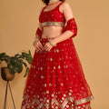 Stunning Red Georgette Designer Lehenga Choli with Embroidery Work and Matching Dupatta