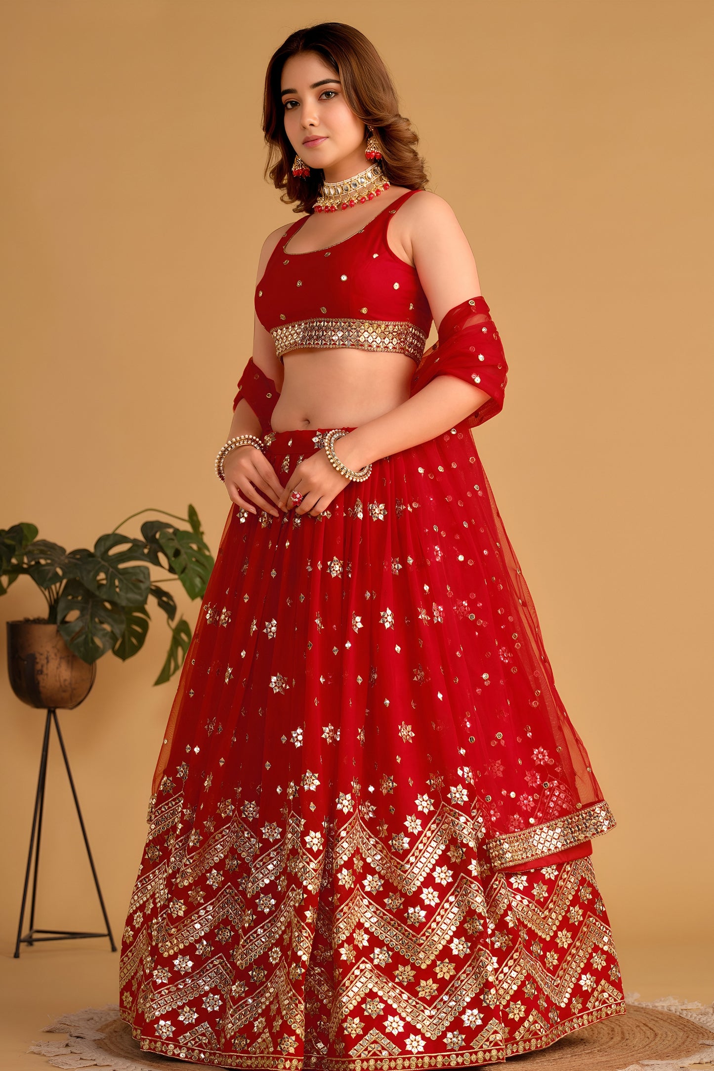 Stunning Red Georgette Designer Lehenga Choli with Embroidery Work and Matching Dupatta