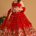 Stunning Red Georgette Designer Lehenga Choli with Embroidery Work and Matching Dupatta