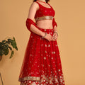Stunning Red Georgette Designer Lehenga Choli with Embroidery Work and Matching Dupatta