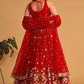 Stunning Red Georgette Designer Lehenga Choli with Embroidery Work and Matching Dupatta