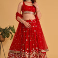 Stunning Red Georgette Designer Lehenga Choli with Embroidery Work and Matching Dupatta
