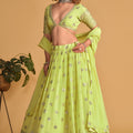 Gorgeous Lime Green Georgette Designer Lehenga Choli with Embroidery Work and Matching Dupatta