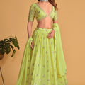 Gorgeous Lime Green Georgette Designer Lehenga Choli with Embroidery Work and Matching Dupatta